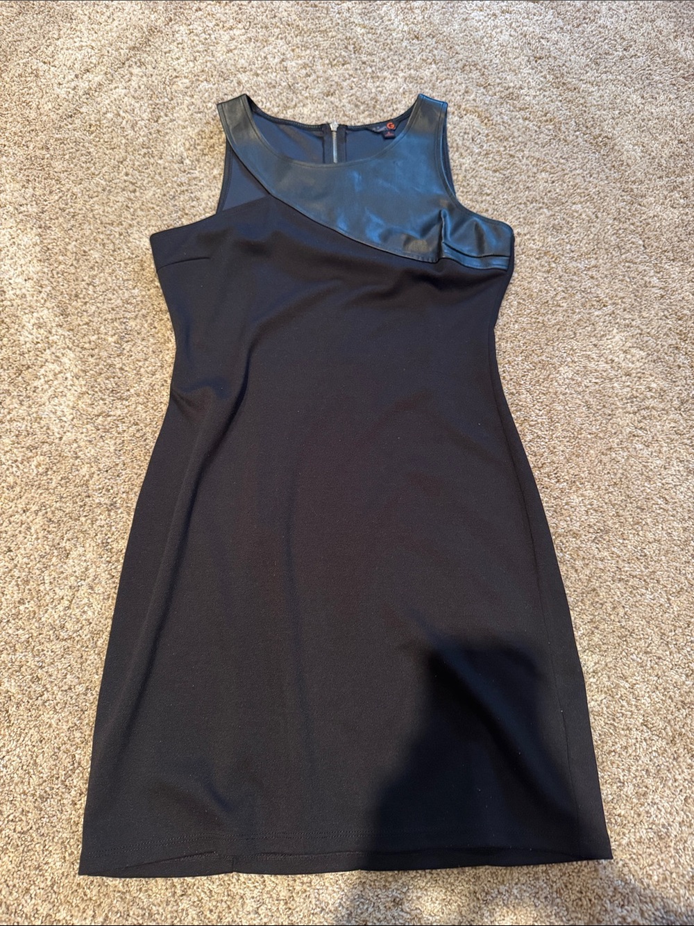 Guess Black Sleeveless Mini Dress with Faux Leather Yoke